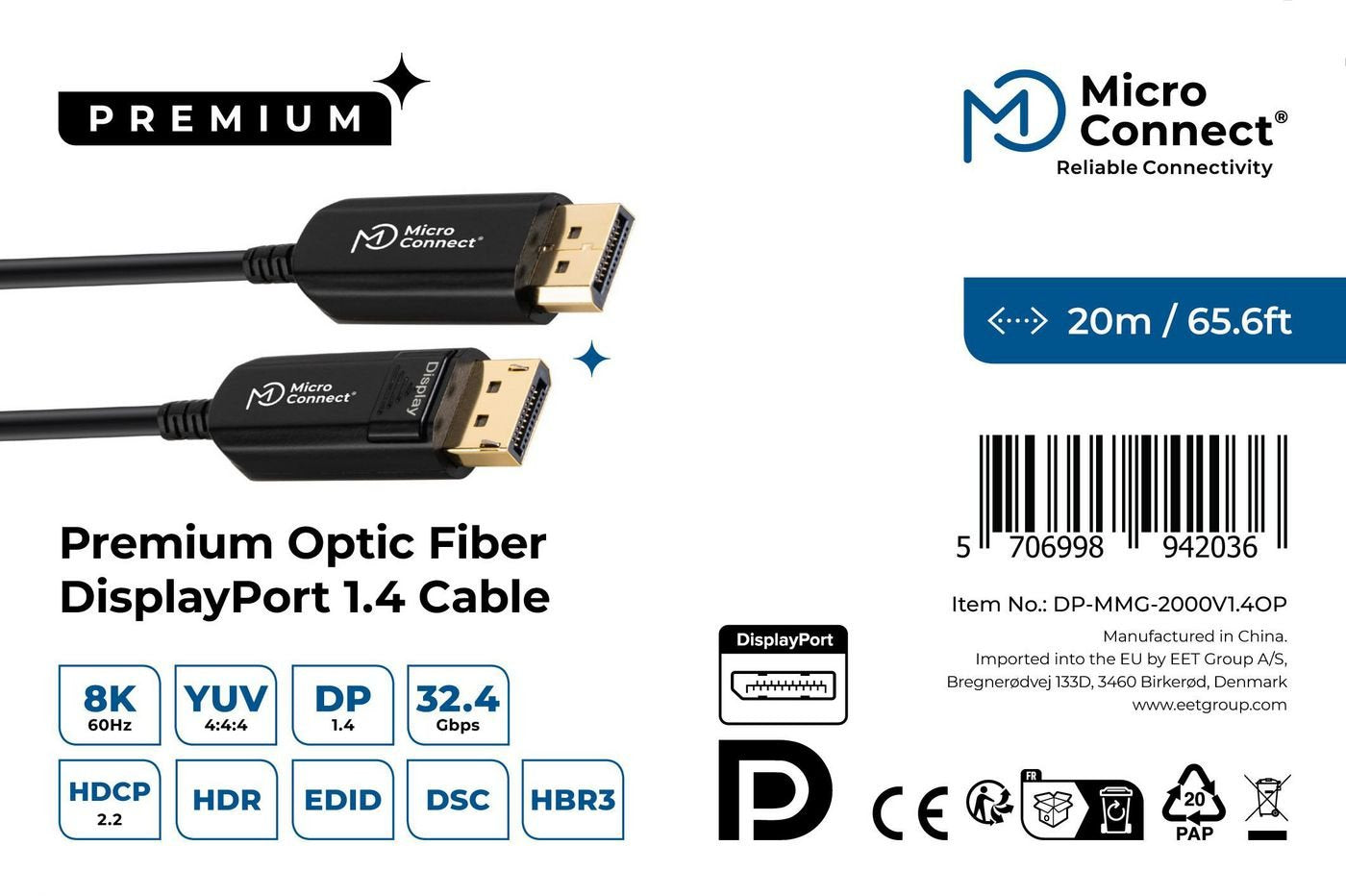 EAN 5706998942036 - Microconnect DP-MMG-2000V1.4OP cable DisplayPort 20 m Negro imagen 3
