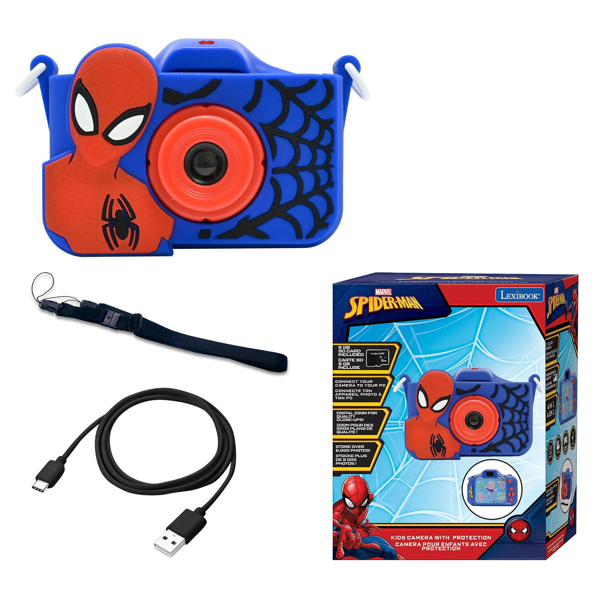 Cámara Lexibook Infantil Con Protección Spiderman 40 Megapixel Video 1080 Pixel Incluye Tarjeta Sd 8gb Juegos Azul
