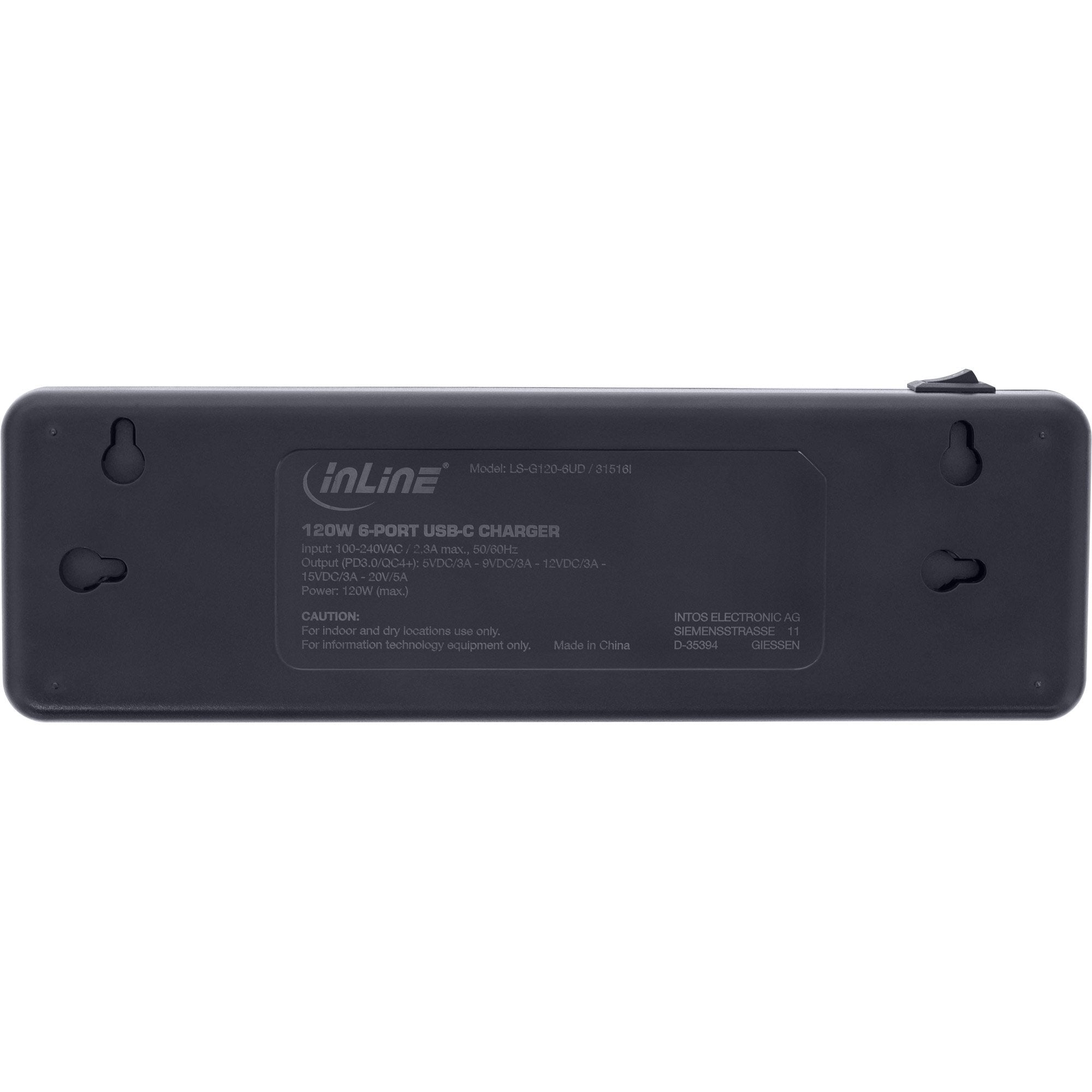 Inline 31516i Cargador Multipuerto Inline, Cargador, 6x Usb Tipo C, Pd 3.0, Gan, Negro