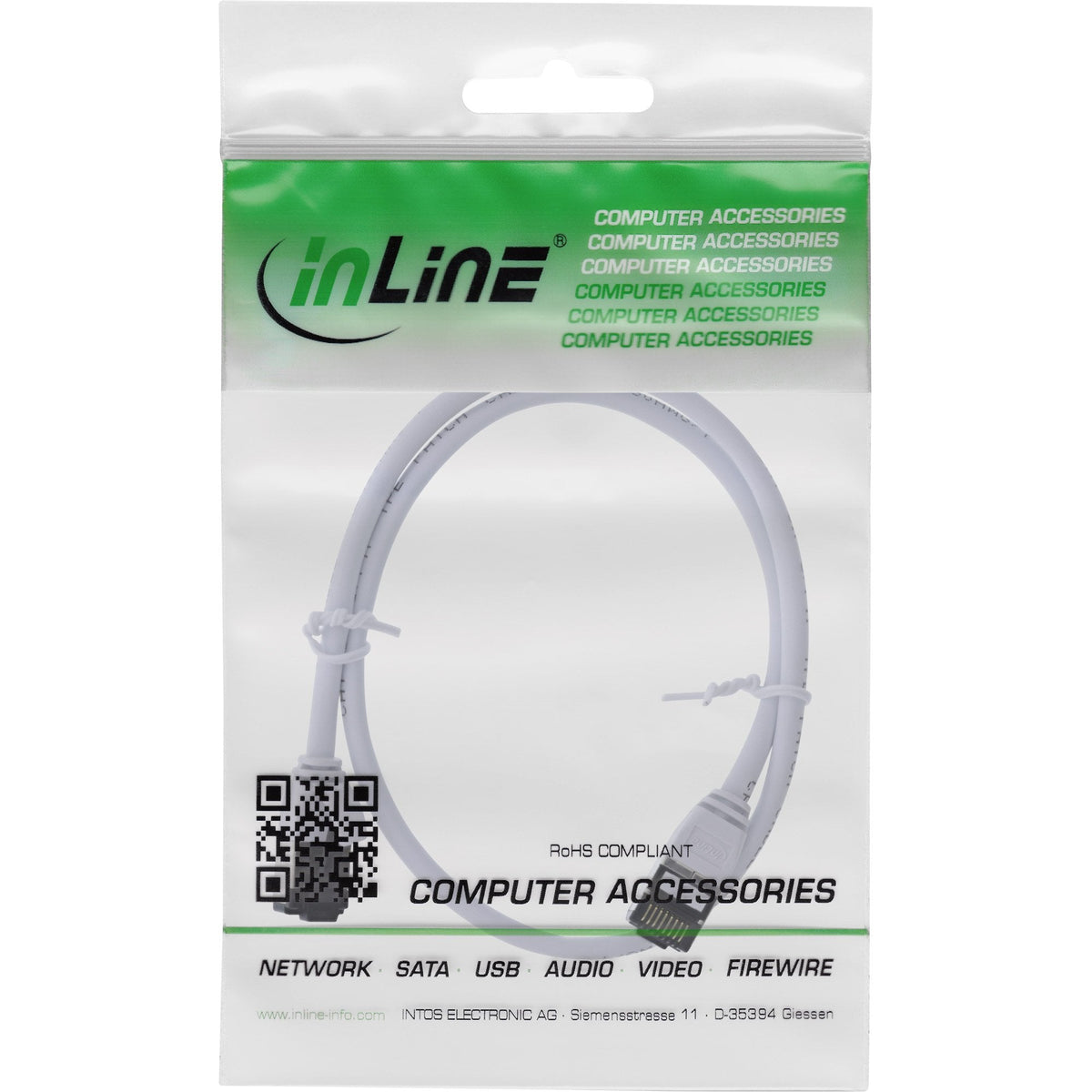 Inline® Cable De Red Slim, U/Ftp, Cat.8.1, Tpe Halogen-Free, Blanco 0.3m