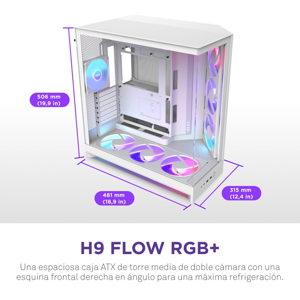 EAN 5056547207674 - NZXT H9 Flow RGB+ Midi Tower Blanco imagen 2