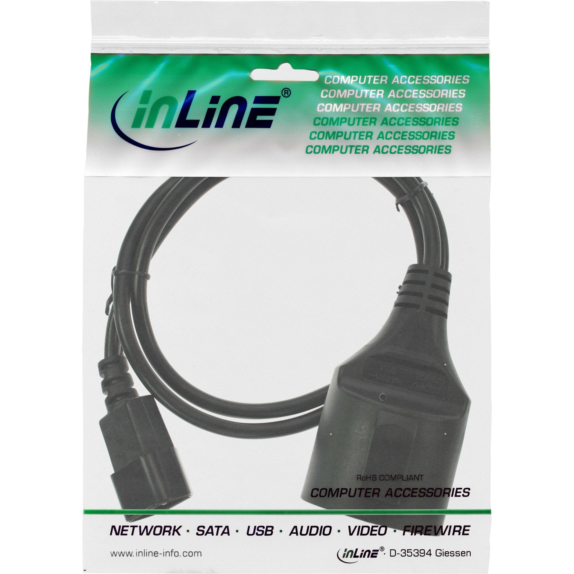 Cable De Alimentación Inline C14 Enchufe A Enchufe Tipo F Negro 0,5 M