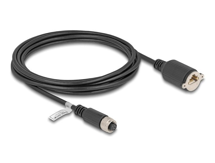 Delock M12 Cable A-Kodiert 8 Pin Hembra A Rj45 Hembra Cat.5e Ftp 3 M Negro