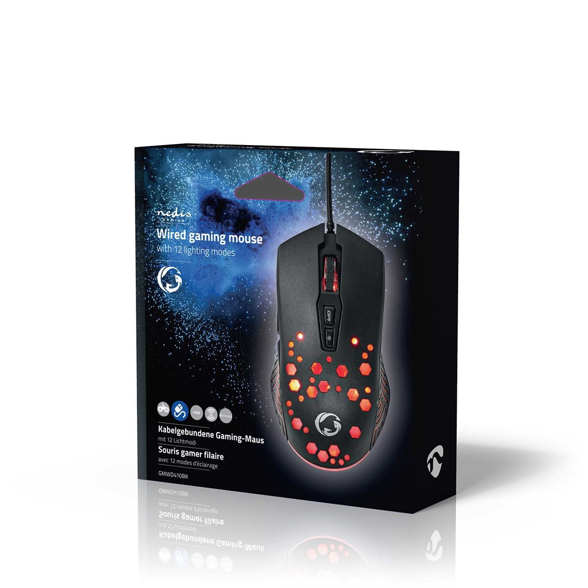 Nedis Ratn Gaming Cable1,5m Dpi Ajustable Botones: 7 Programables Diestro Rgb