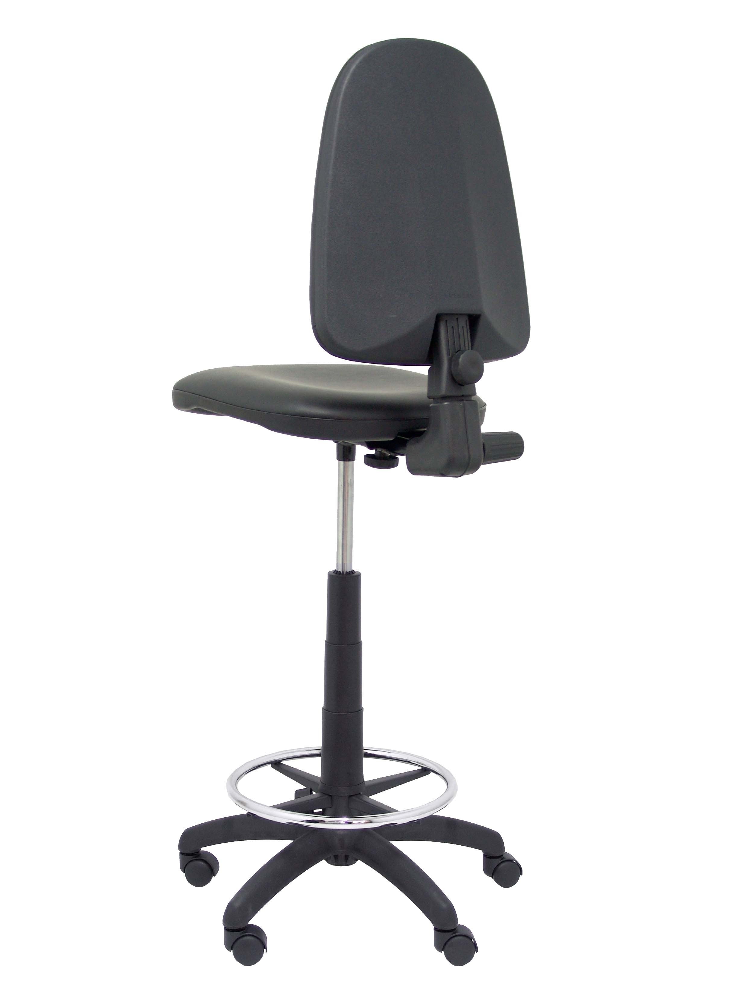 Piqueras Y Crespo Taburete Ayna Ergonómico Con Mecanismo De Contacto Permanente, Regulable En Altura Y Aro Reposapiés - Asiento Y Respaldo Tapizados En Tejido Símilpiel Color Negro