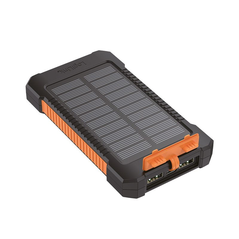 Bateria Externa Power Bank  6000  Solar 2 Puertos Usb-A De Control De Calidad Y 1 Puerto Usb-C Negro Naranja