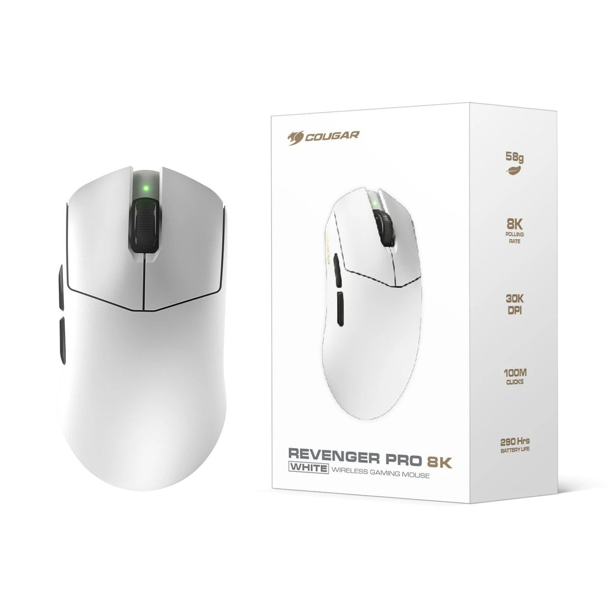 Cougar Gaming Ratón,Revenger Pro 8k, Wireless, Blanco