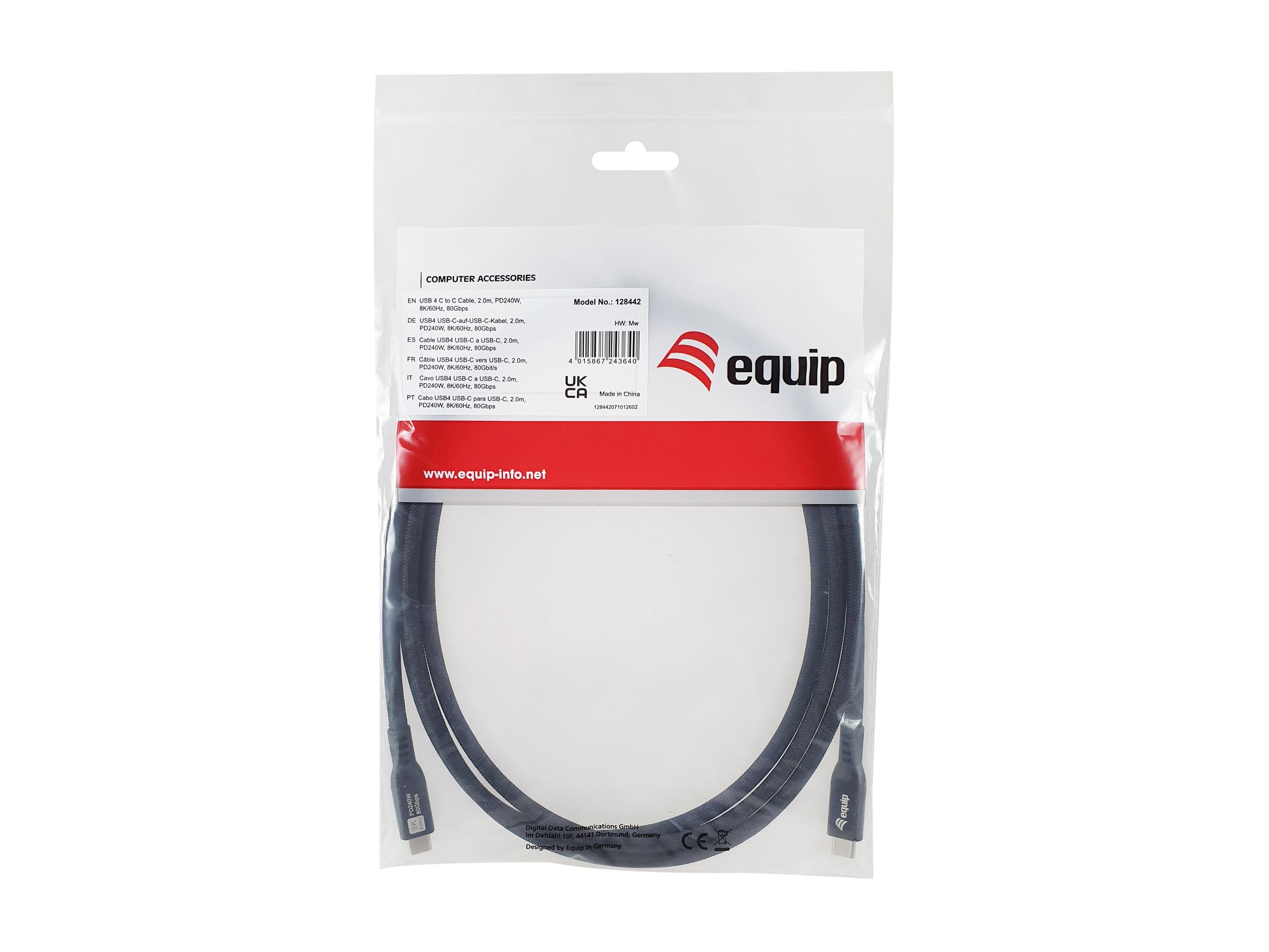 Equip Cable Usb-C4.0->C 80gbps Pd240w M M 2.00m Negro