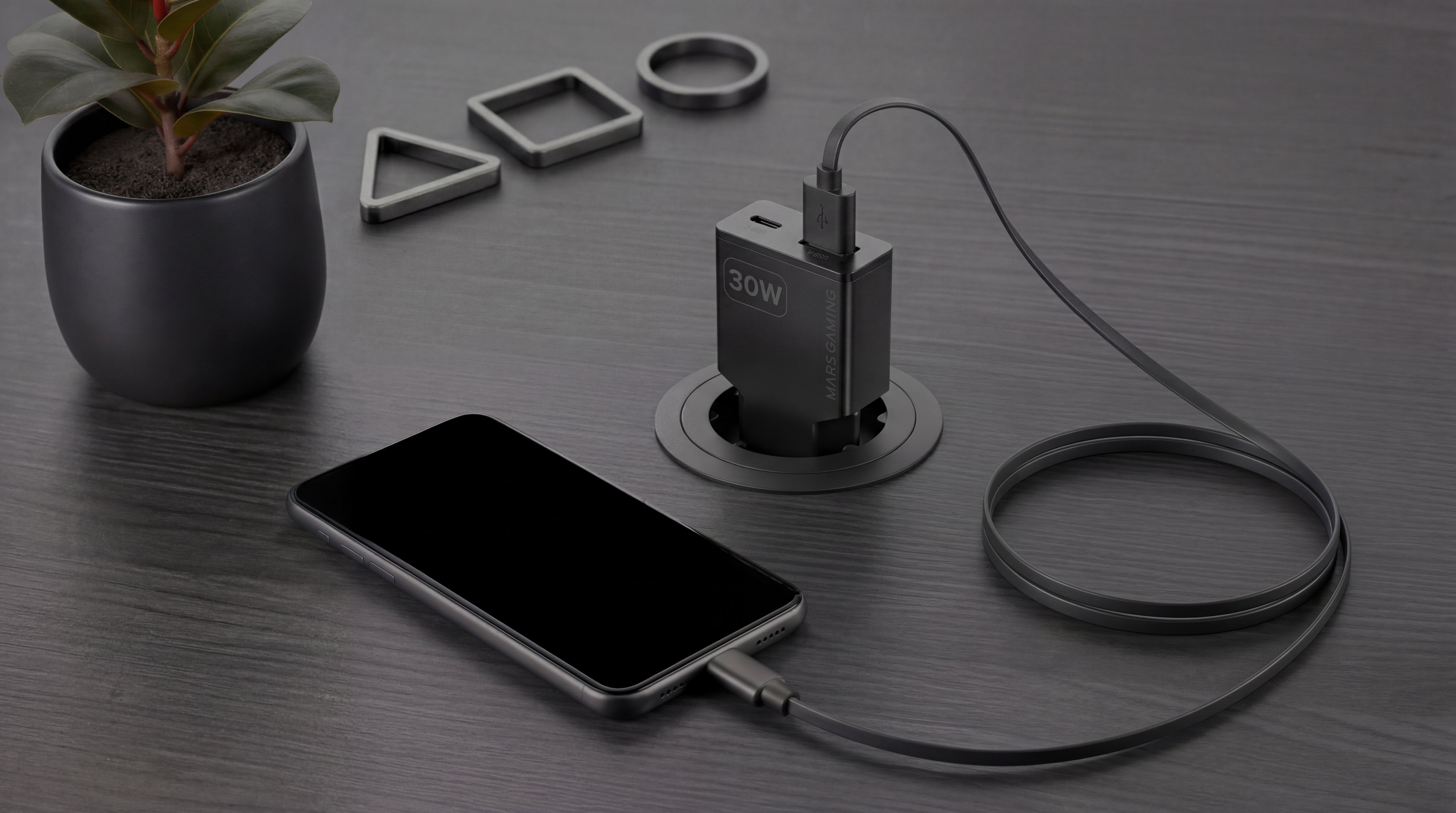 Cargador Usb Gan Mars Gaming Md-Gan30 30w 1xusb-C 1xusb-A Pd Color Negro