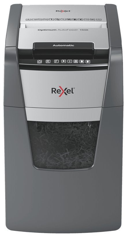 Destructora Automática Rexel Autofeed + 150x, P-4, Corta Confeti (4x28mm), 150 Hojas, Papelera De 44 Litros