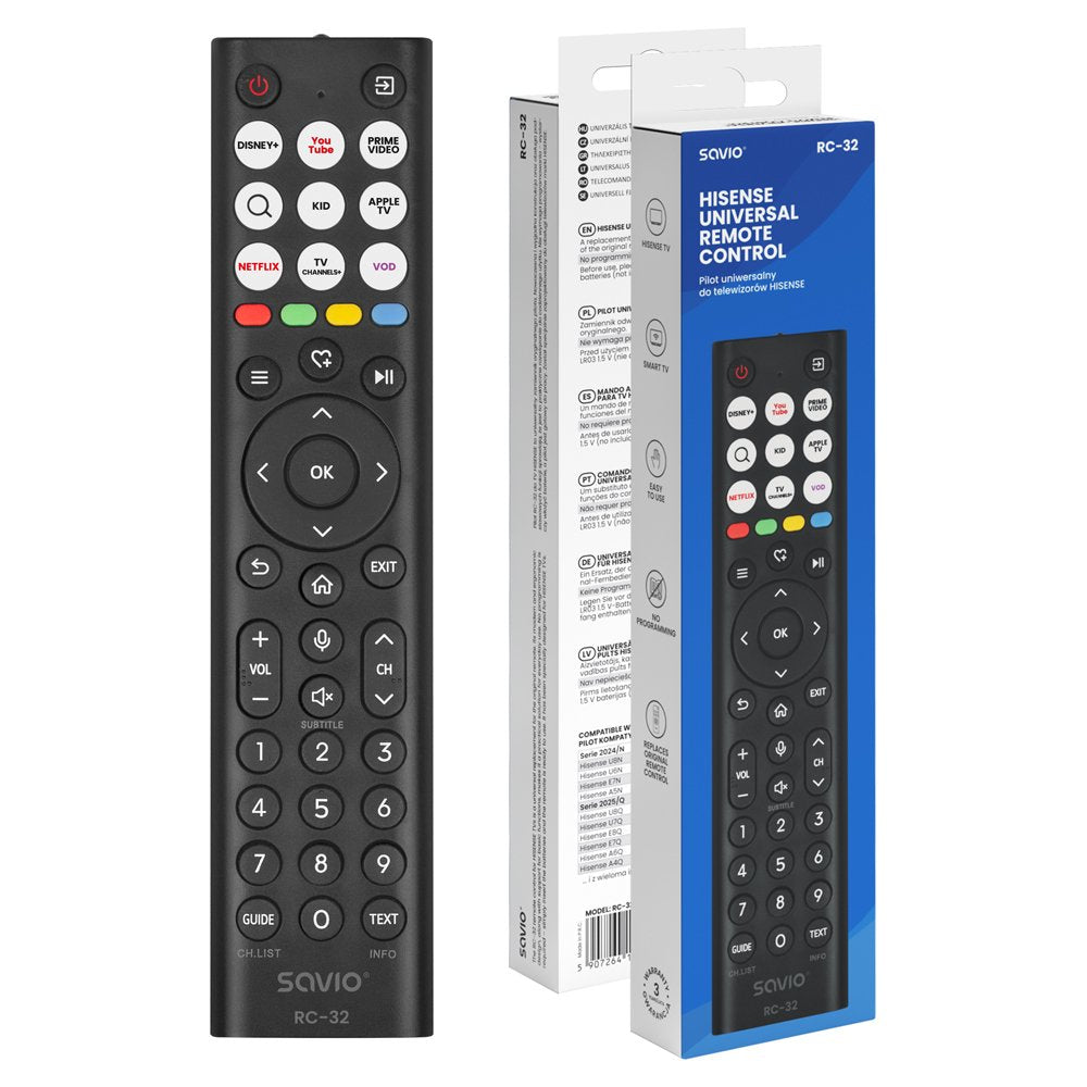 Savio Rc-32 Mando A Distancia Universal/De Repuesto Para Tv Hisense  Smart Tv