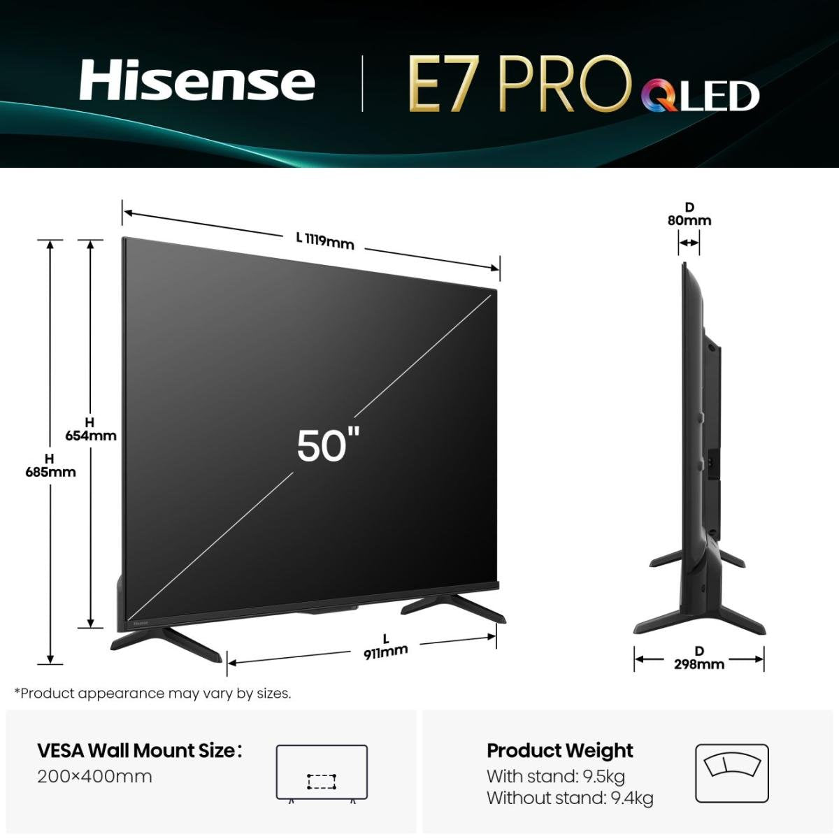 EAN 6942351424248 - Hisense E7Q PRO 50E7Q PRO 127 cm (50") 4K Ultra HD Smart TV Wifi Negro imagen 2