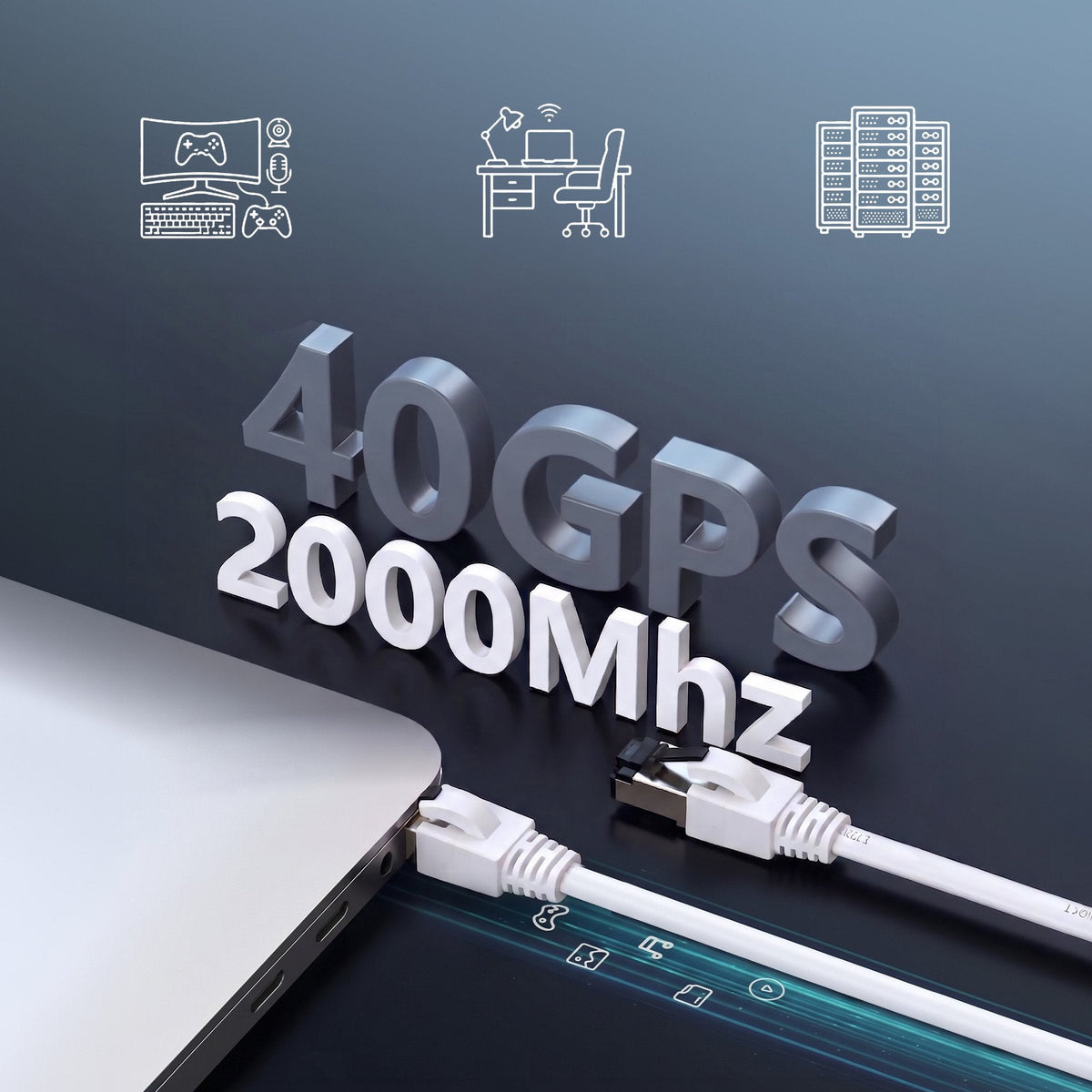 Extralink Lan Patchcord Cat.8 U Ftp 0,5m 40g Flat Shielded Foiled Twisted Pair Bare Copper White