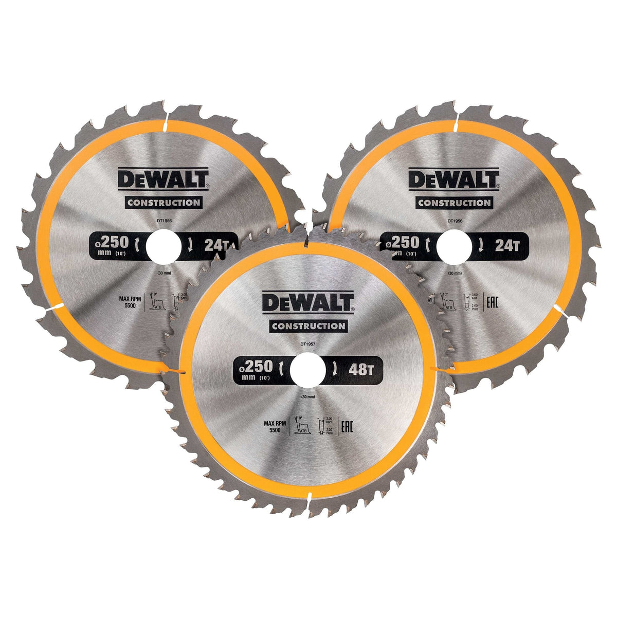 Dewalt Pila Tarczowa Ex Kpl. 3szt. 250mm 2x24z, 1x48z Dt1963