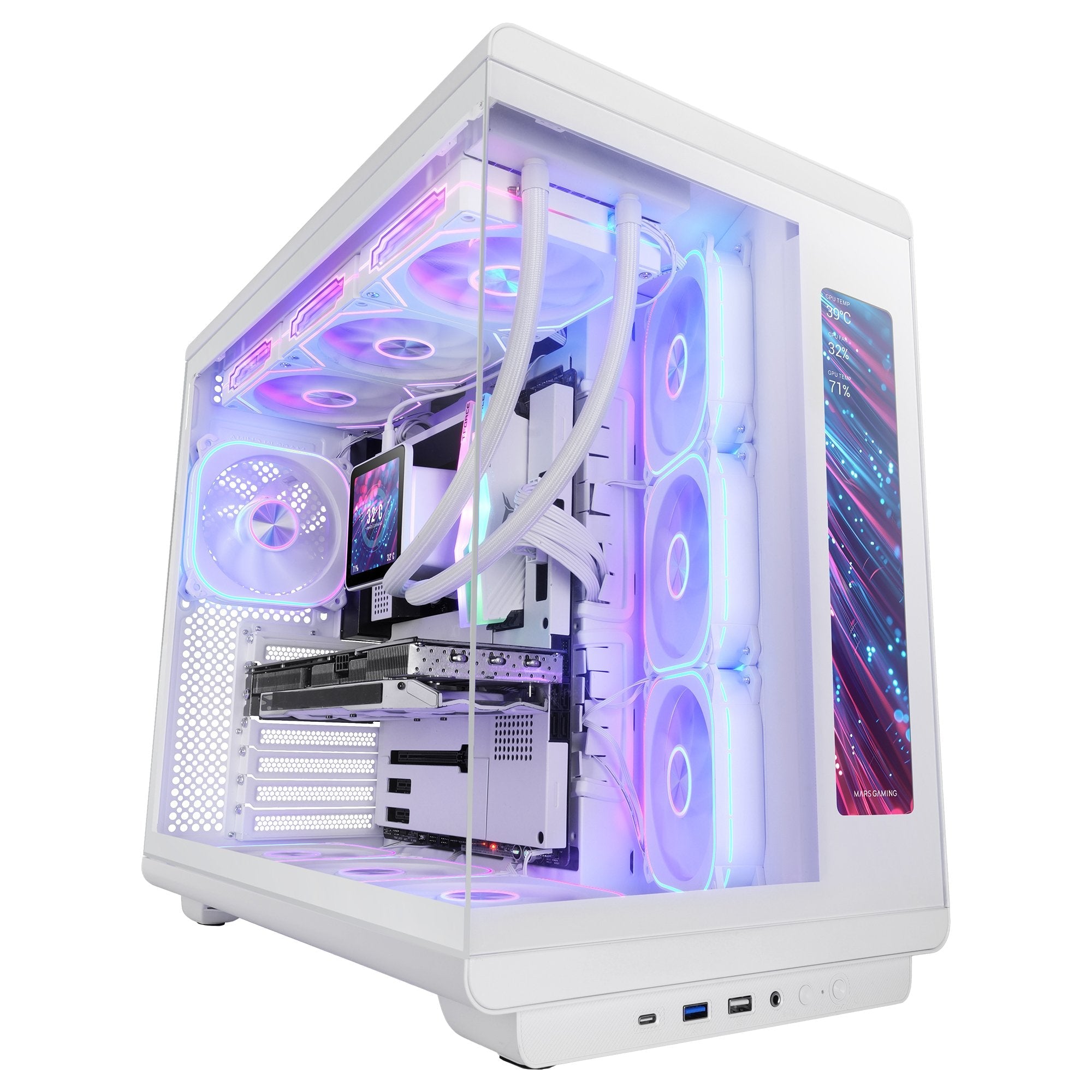 Caja Pc  Atx Mars Gaming Mc-Revmaxw Pantalla Lcd 11.8" Cristal Templado 4x Ventiladores Argb Blanco