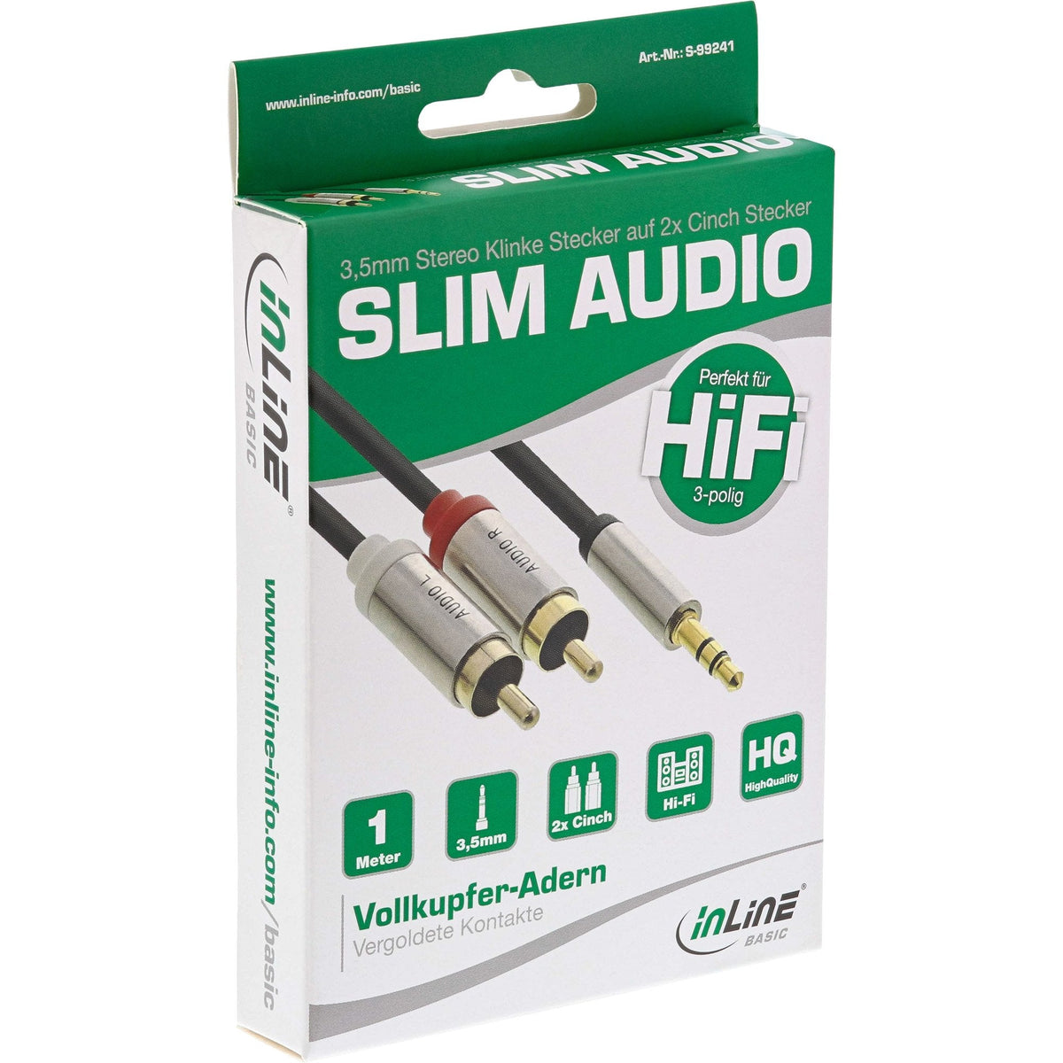 Cable De Audio Delgado Básico Inline De 3,5 Mm M A 2x Rca M, 1 M