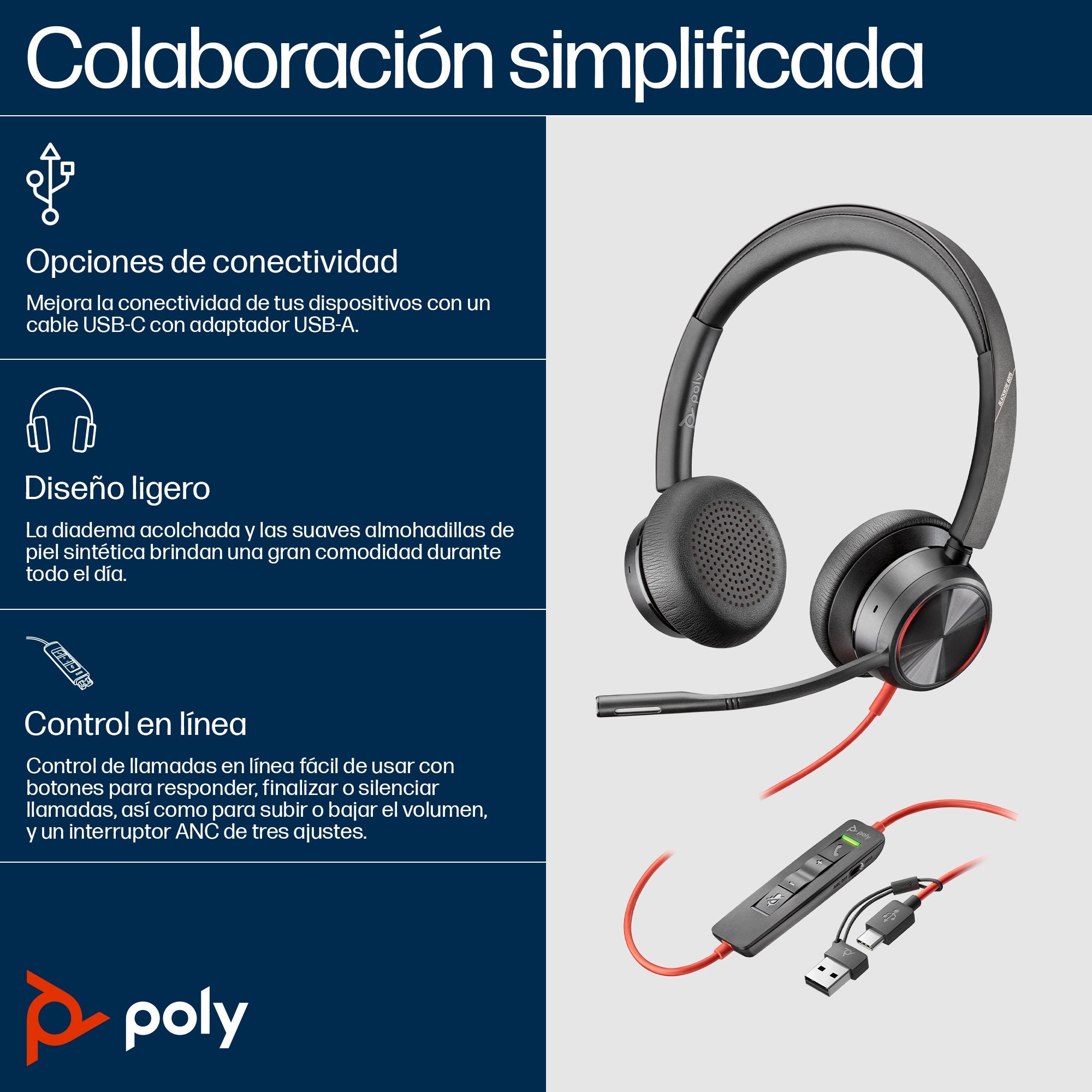 EAN 0197498429267 - HP Poly Blackwire 8225 Stereo Microsoft Teams Certified USB-C Headset +USB-C/A Adapter Alámbrico Diadema  imagen 2