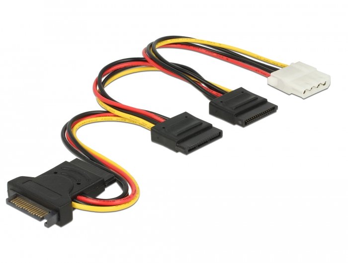 Conector Delock Sata 15 Pin> 3 X Enchufe Sata + 1 X 4 Pasadores Socket 20 Cm (Pcb), Cable 60171