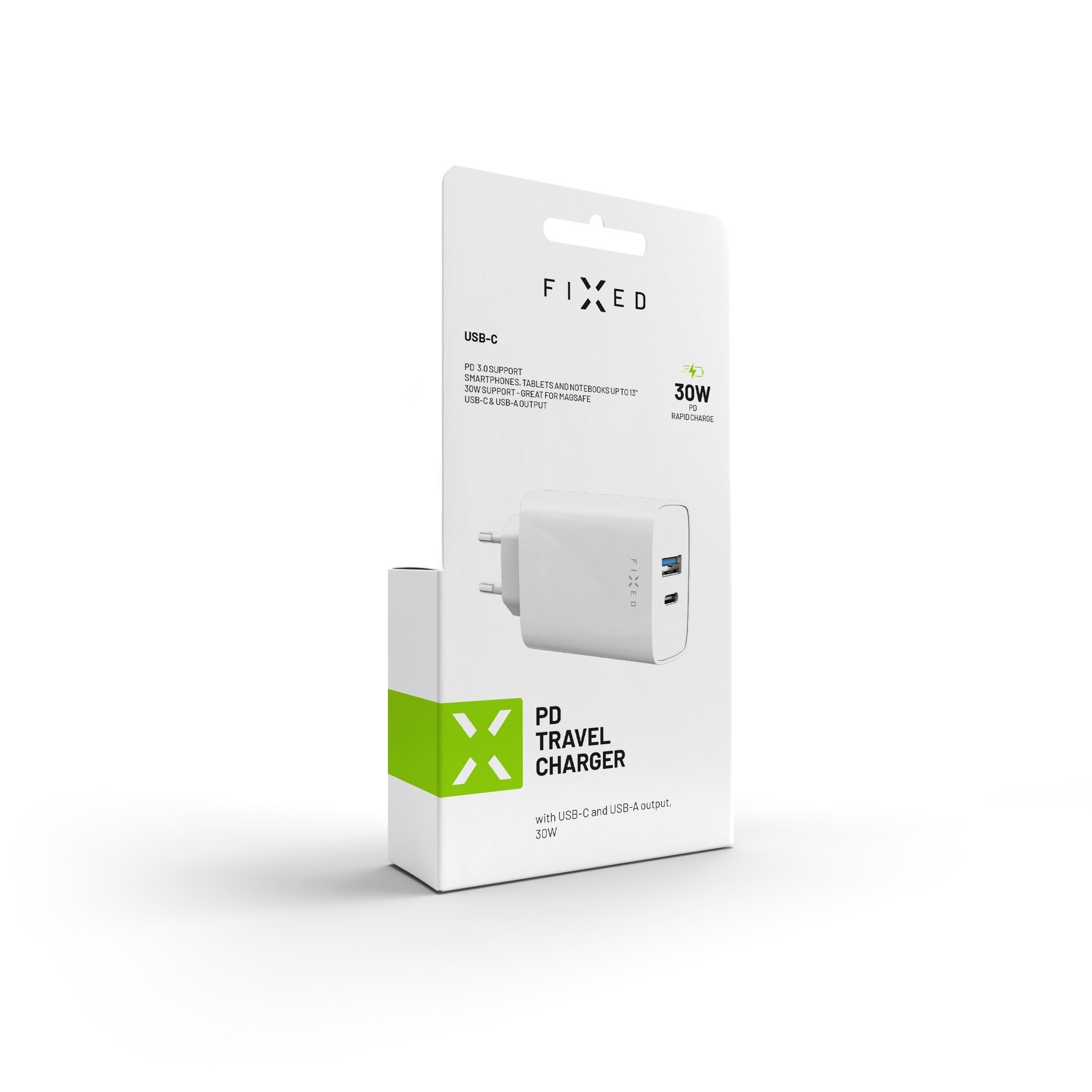Fixed Nabíjecka Do Síte, Konektor Usb-C + Usb-A, Podpora Pd, 30 W, Bílá