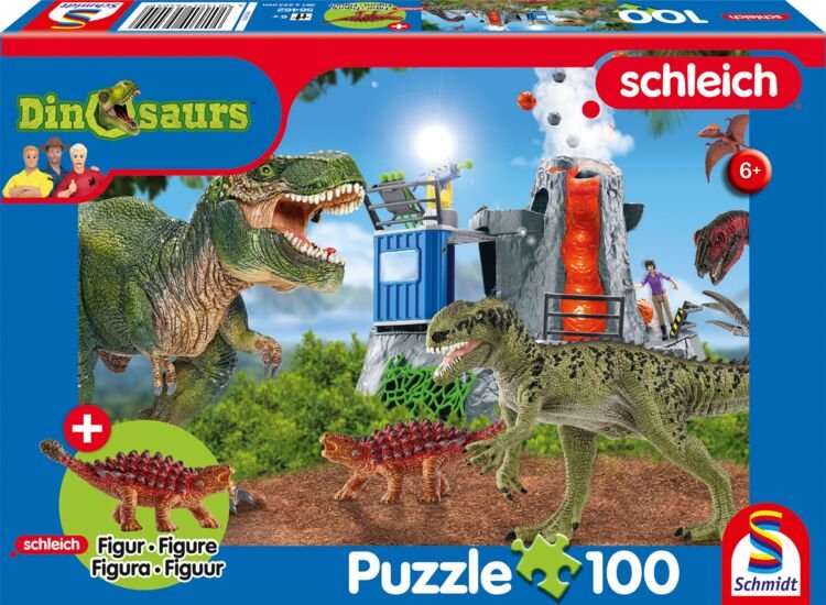 Juegos Schmidt Schleich: Dinosaurios - Dinosaurios Del Período Prehistórico, Rompecabezas 100 Partes, Incluida La Mini Figura De Schleich Saichania 56462