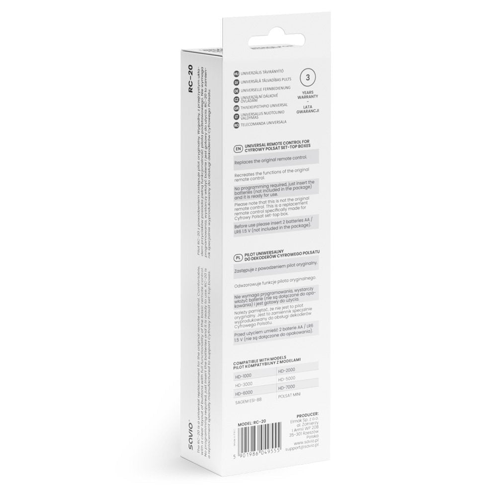 EAN 5901986049555 - Savio RC-20 mando a distancia IR inalámbrico DTV, TV Botones imagen 3