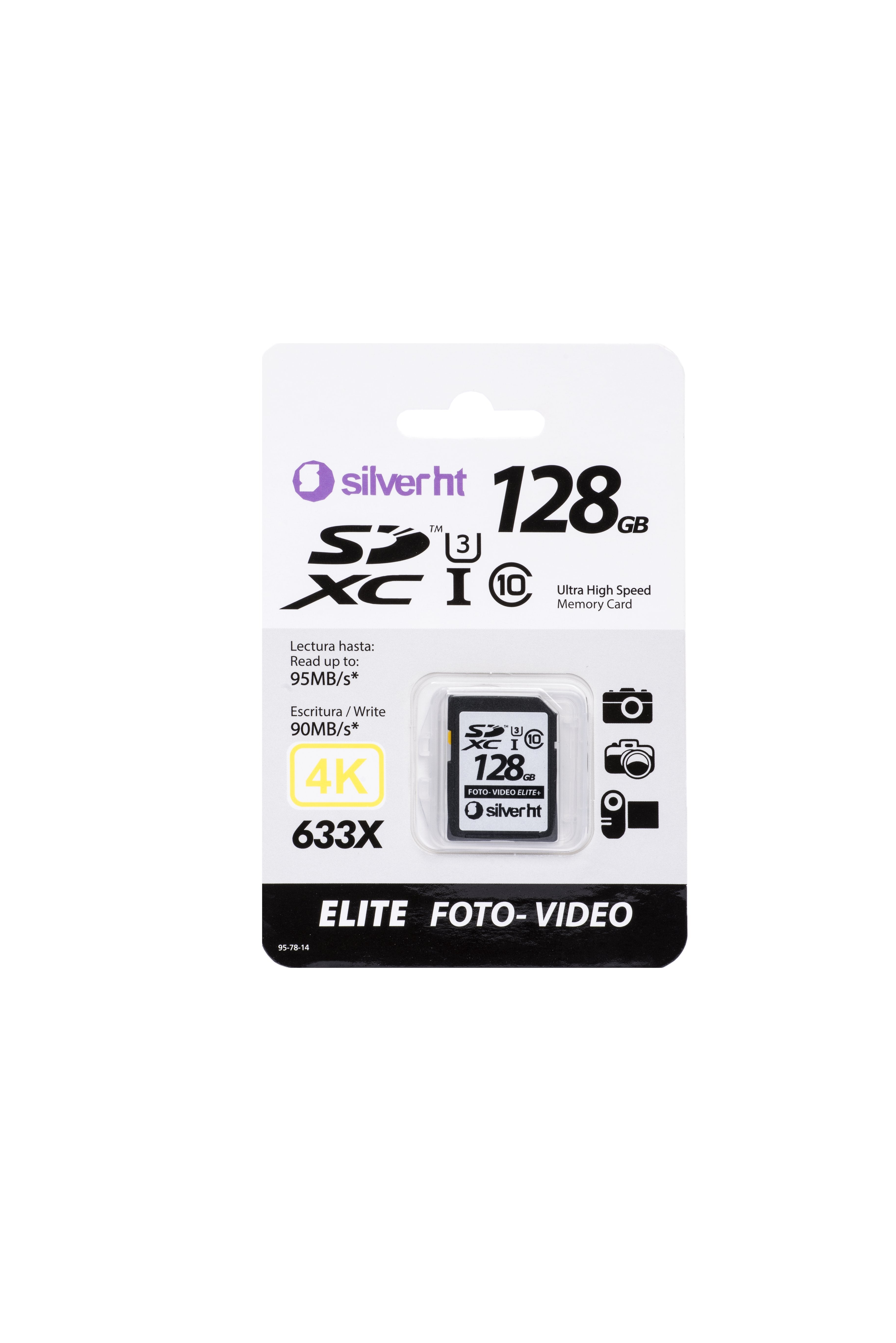 Silverht Sd 128gb Elite 633x Class10 Uhs-I U3 Lectura 95mb/S  Escritura 90mb/S