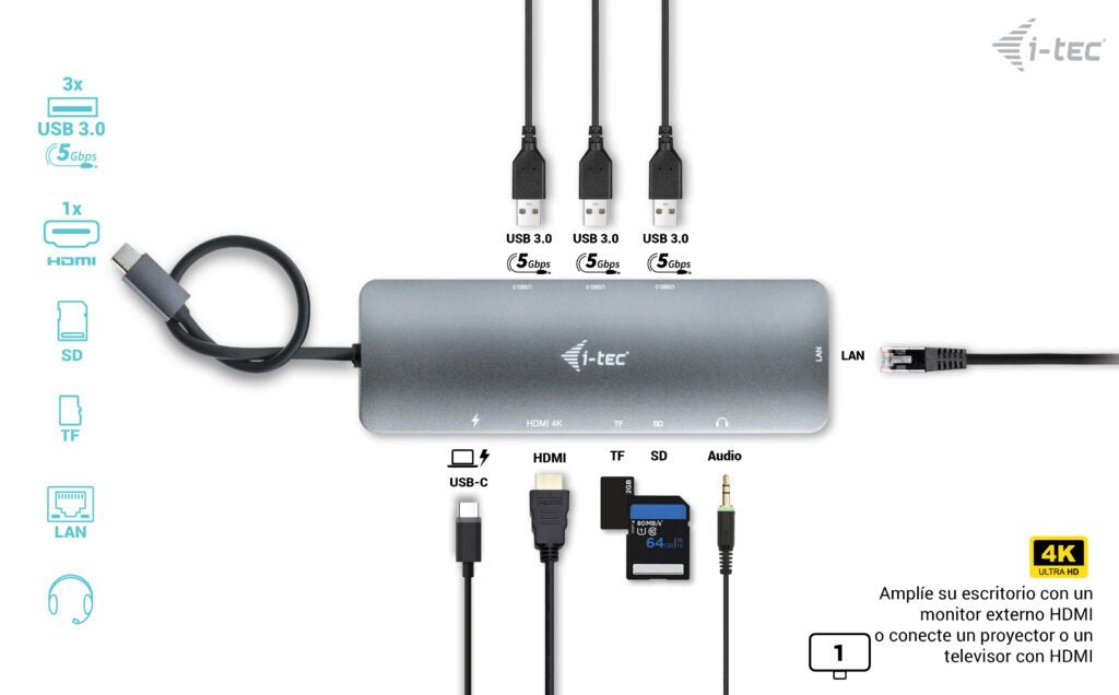EAN 8595611707353 - i-tec C31NANOLANPD100 base para portátil y replicador de puertos Alámbrico USB 3.2 Gen 1 (3.1 Gen 1) Type imagen 9