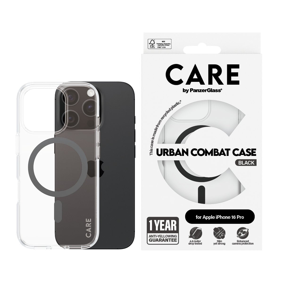 EAN 5715685004124 - PanzerGlass CARE™ by ® Urban Combat Case Transparent w. Black MagSafe iPhone 16 Pro funda para teléfono m imagen 2