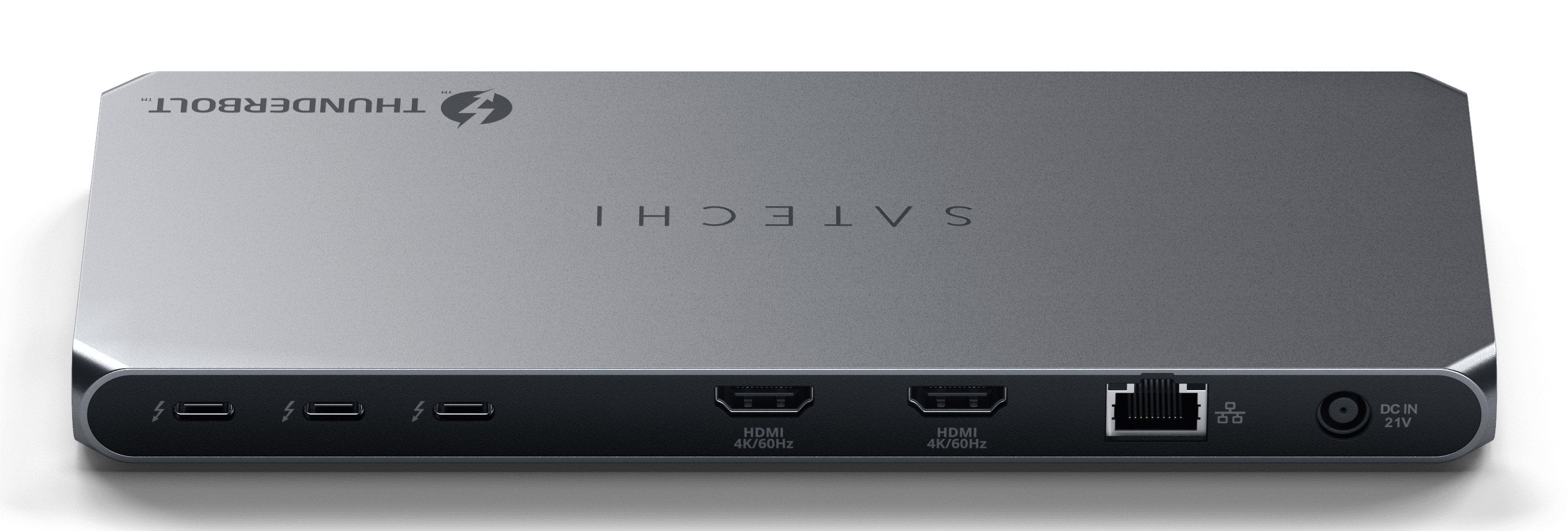 Satechi Thunderbolt 4  3.5mm Audio  Czytnik Kart  2x Usb-A 3.2  2x Hdmi 2.0 Displaylink  1x Ethernet  3x Tb4 Downstream  Dc/21v - Zasilacz 180w  96w Tb4 Passthrough