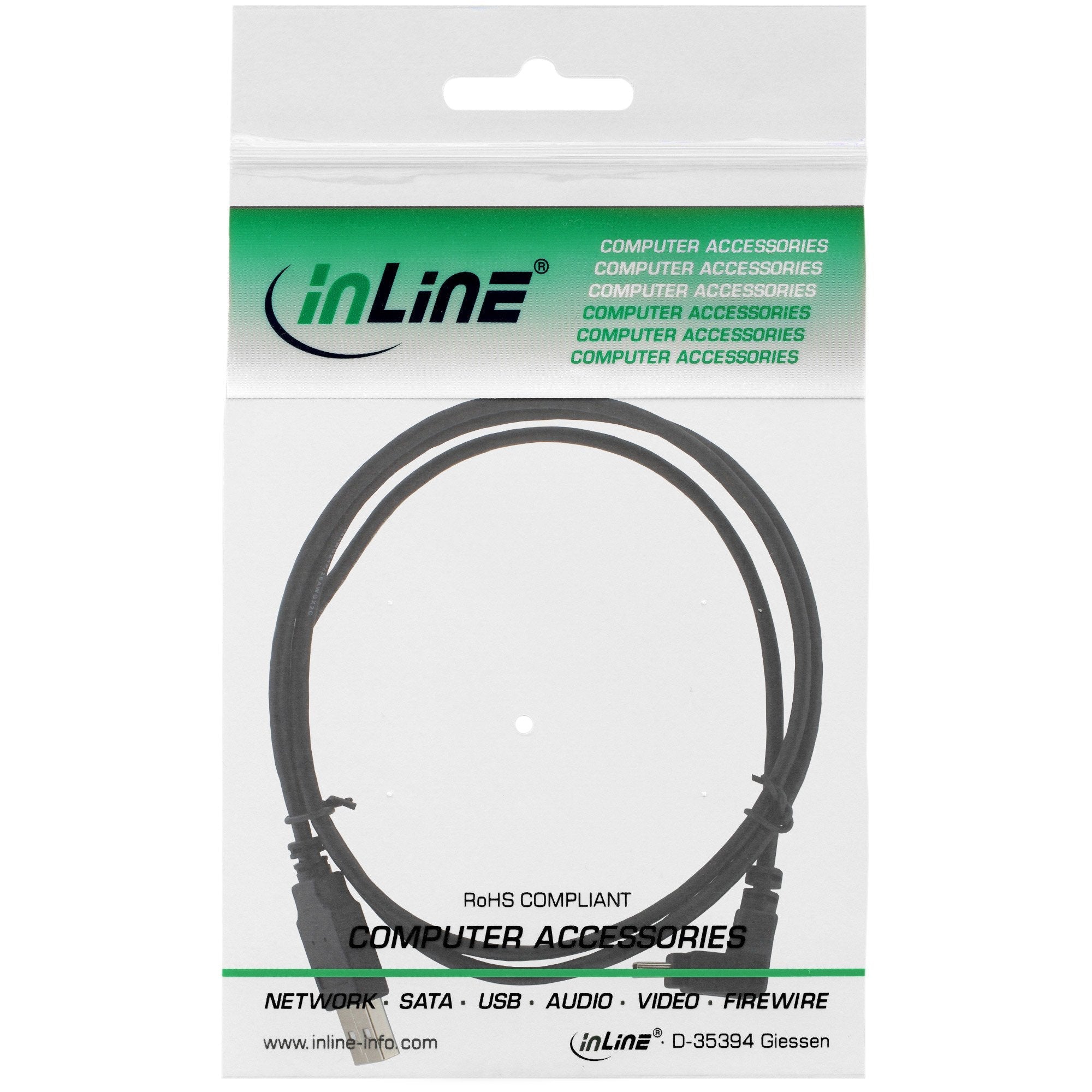 Inline Usb Tipo A Macho A Mini-Usb Macho 5 Pines Hacia Abajo En Ángulo De 90° Negro 0,5 M
