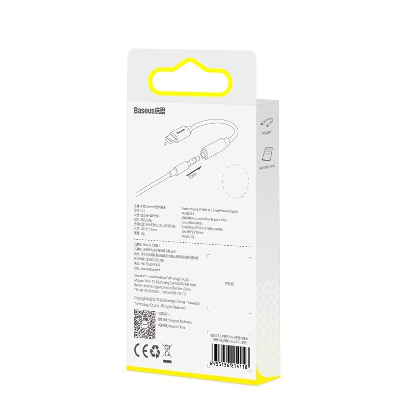 Cable Adaptador Lightning Audio De 3,5 Mm 10cm Negro