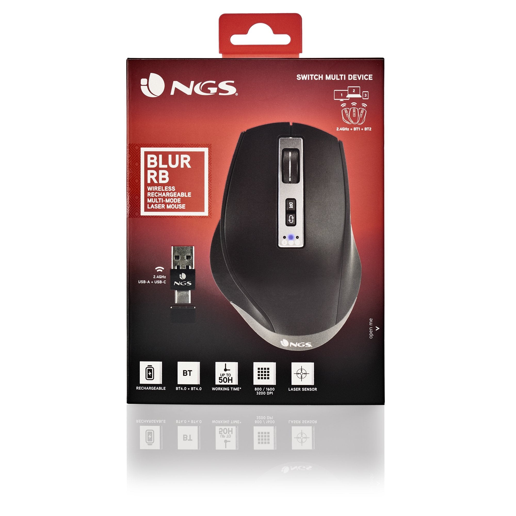 Ratón Ergonómico Inalámbrico Por Bluetooth Ngs Blur-Rb Batería Recargable Hasta 3200 Dpi Negro