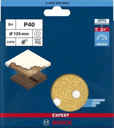 Hoja De Lija Bosch Professional Expert C470, Ø 125 Mm, K40 5 Piezas, Para Lijadoras Excéntricas 2608900803