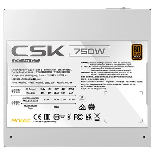 Fuente Alimentacion 750w 80+ Bronze Csk Dc Blanco Antec  Plus Bronze / Ventilador 120 Mm / No Modular