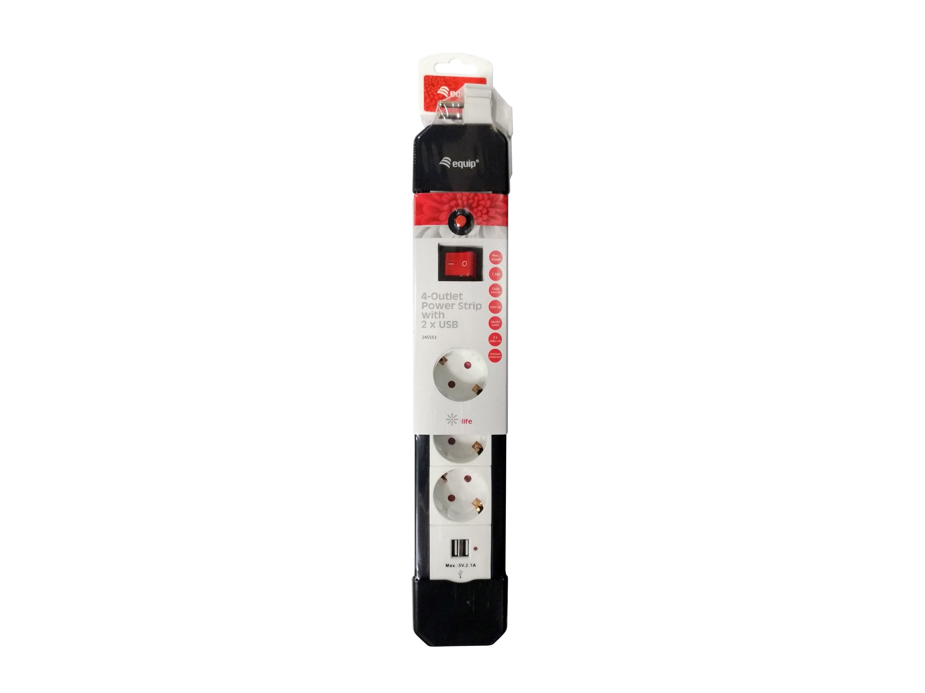 Equip Regleta Con 4 Tomas Cable De Red De 1.5 Metros  + 2 Puertos Usb Y Boton De Apagado Encendido