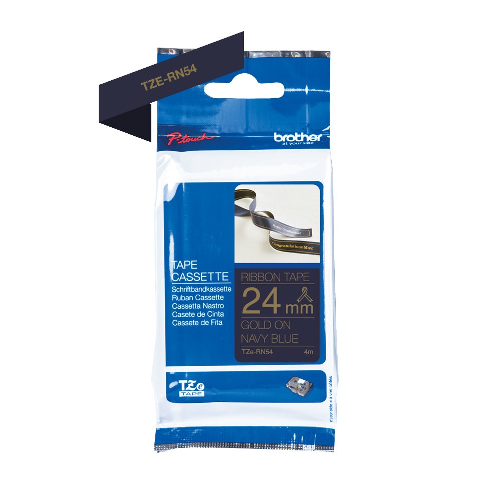 EAN 4977766801980 - Brother TZE-RN54 cinta para impresora de etiquetas Oro sobre azul marino imagen 3