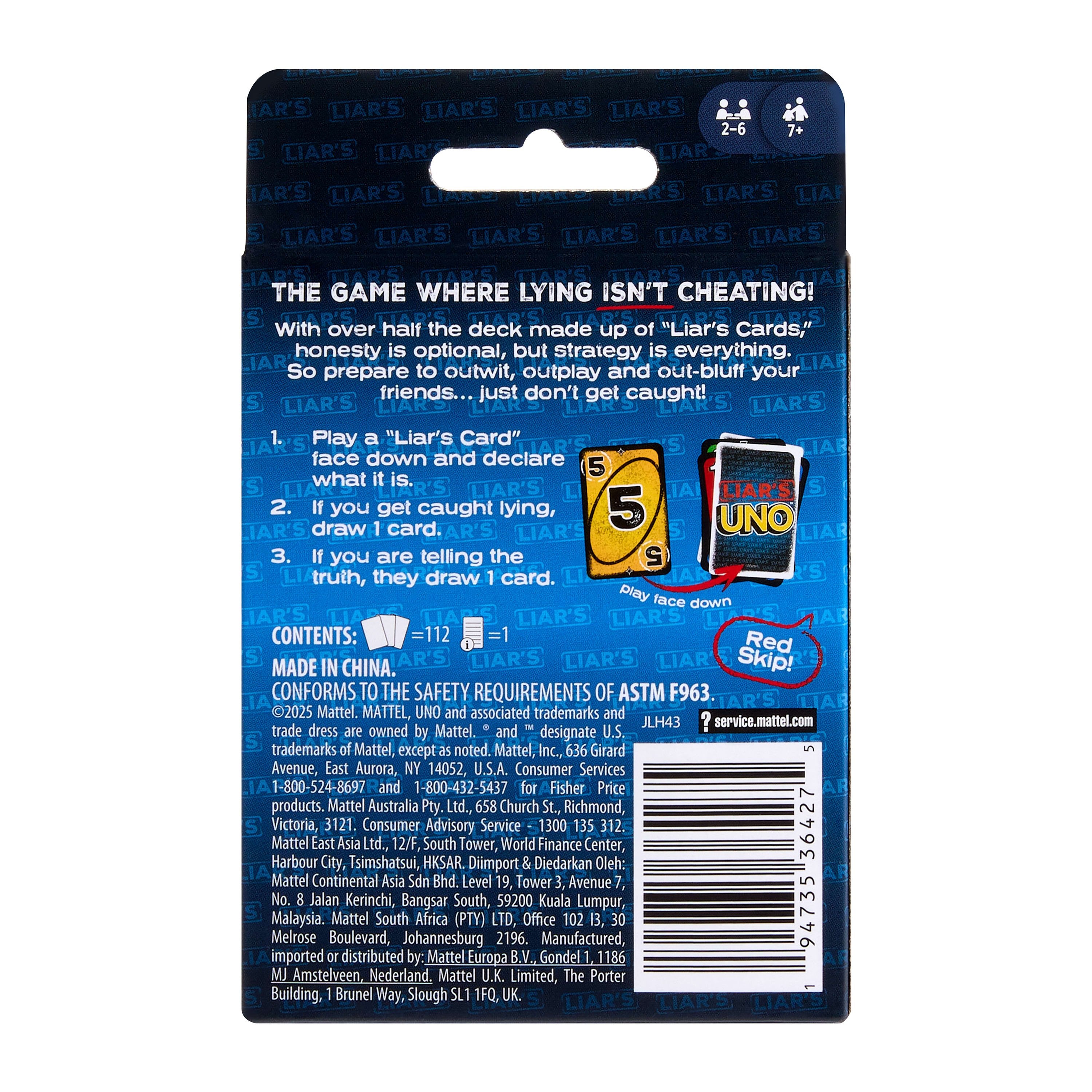 EAN 0194735364275 - Mattel Games JLH43 juego de tablero Liar's UNO Perder las cartas imagen 9