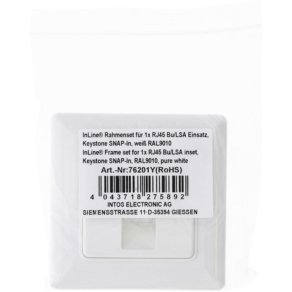 Inline® Frame Set For 1x Rj45 Bu/Lsa Insert, Keystone Snap-In, Blanco Ral9010