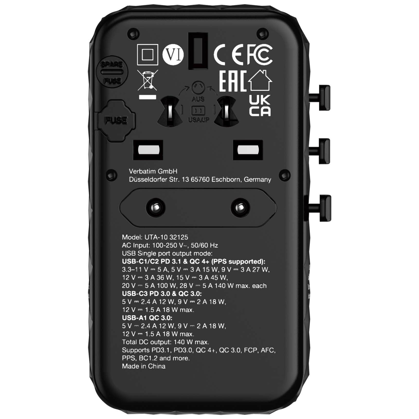 Verbatim Gan Iii Uni.Travel Adap 140w Welt-Zu-Welt Uta-10   32125