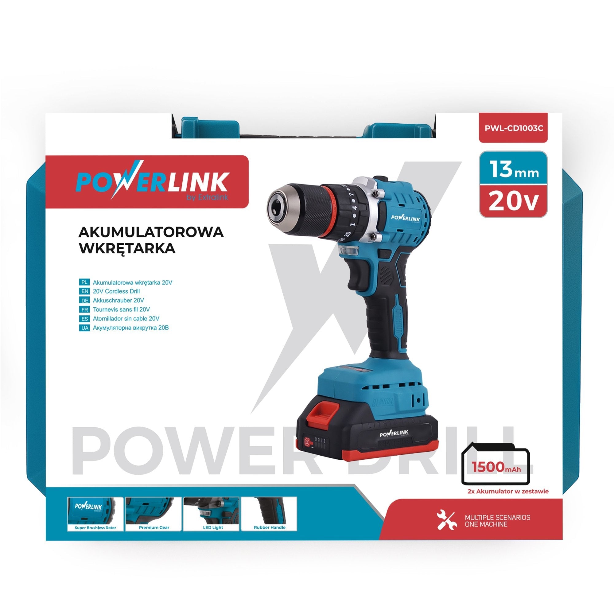 Extralink Powerlink Akumulatorowa Wkretarka Pwl-Cd1003c 13mm 20v 2x1,5ah