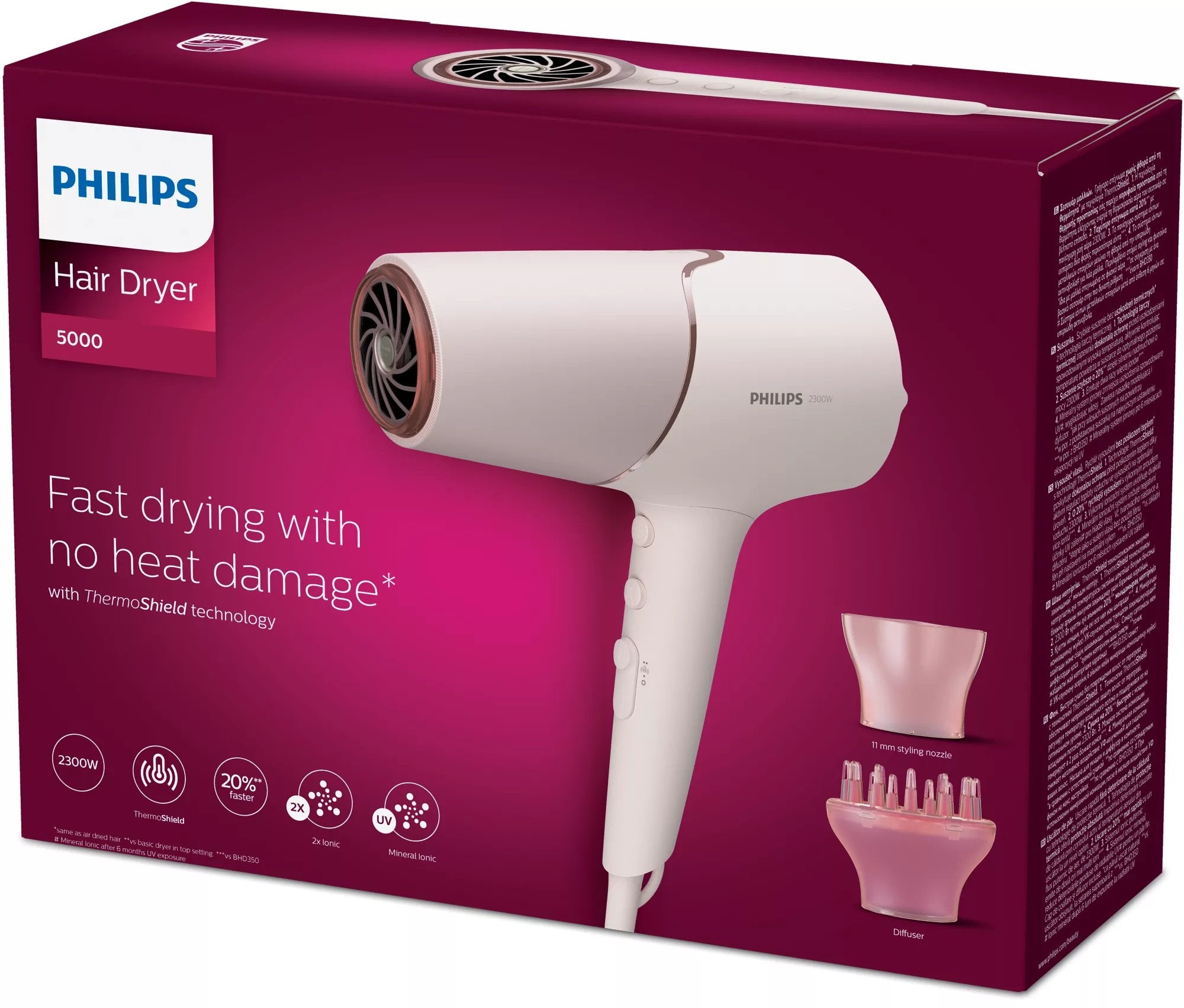EAN 8710103977209 - Philips 5000 series BHD530/00 secador 2300 W Rosa, Blanco imagen 2