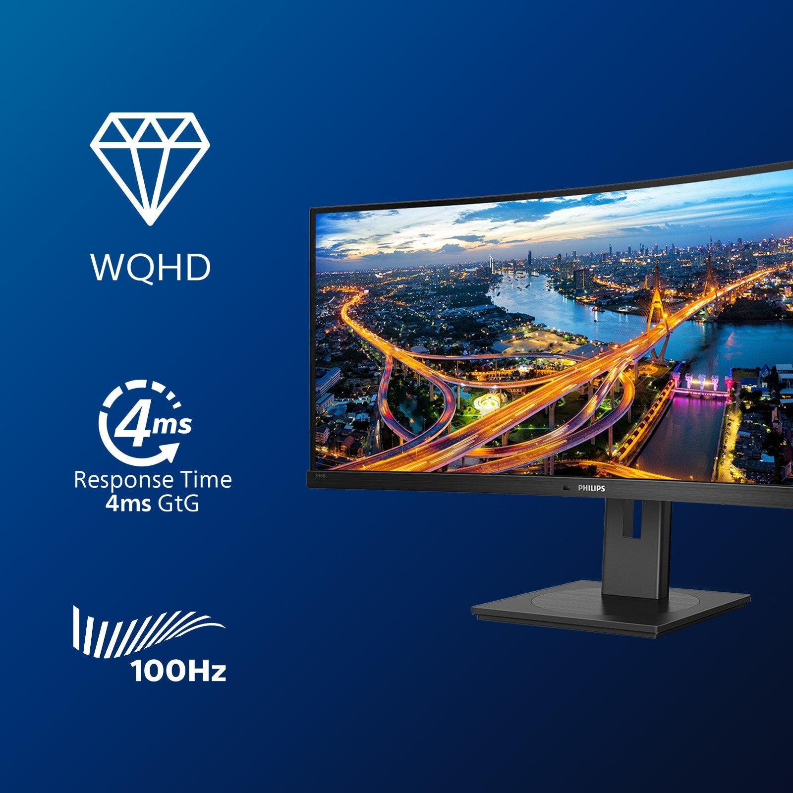 Monitor Profesional Ultrapanorámico Curvo Philips 346b1c 34' Wqhd Multimedia Negro