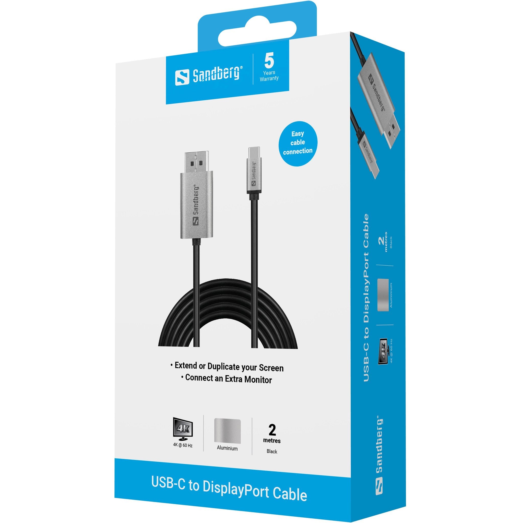 EAN 5705730136511 - Sandberg 136-51 adaptador de cable de vídeo 2 m USB Tipo C DisplayPort Negro, Gris imagen 4