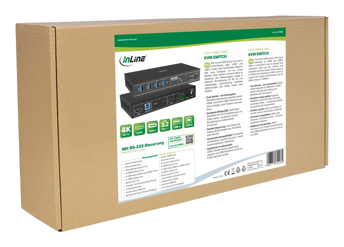 Inline Kvm Switch, 2x1 ,Hdmi & Usb-C 4k/60hz, Usb 3.2 Hub
