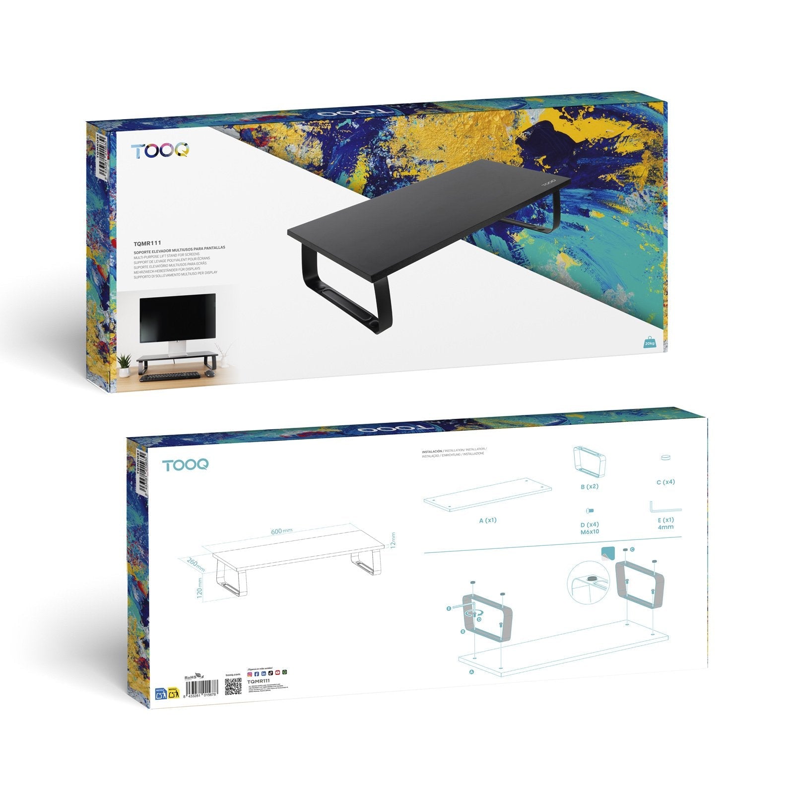 Soporte Elevador Madera Para Monitores, Negro