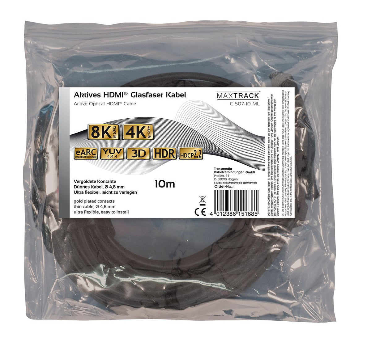 Según Hdmi 2.1 Spezifikation, Geeignet Para Videoauflösungen De 8k@60hz, 4k@120hz, Earc, Yuv 4:4:4, 3d, Hdr, Hdcp 2.2, 15 M, Bolsa De Plástico