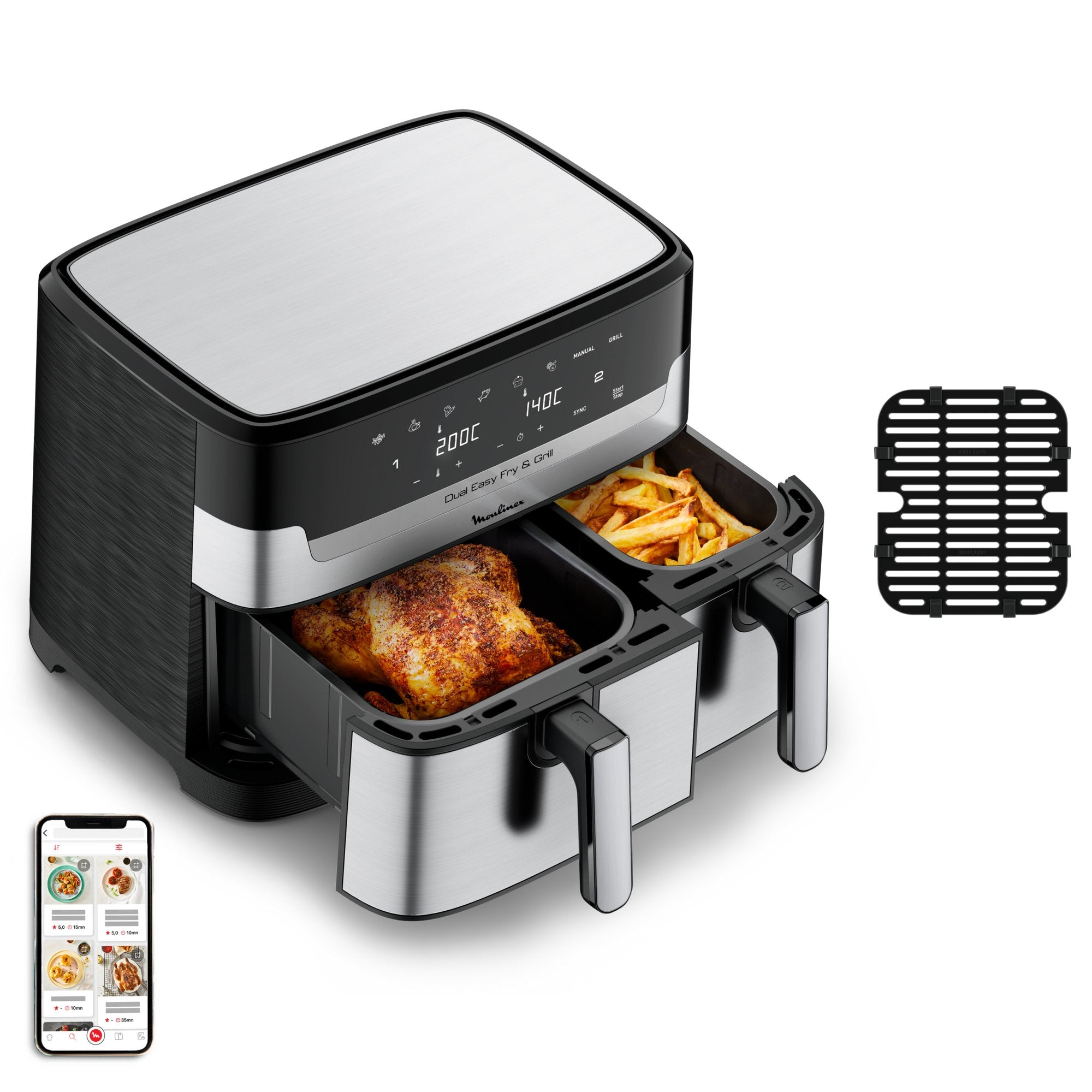Freidora De Aire Moulinex Ez905d20 Dual 5.2l + 3.1l
