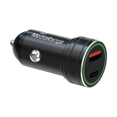 Mediarange Kfz-Ladegerät 1xusb-A U.1xusb-C Negro Alu-Gehäuse