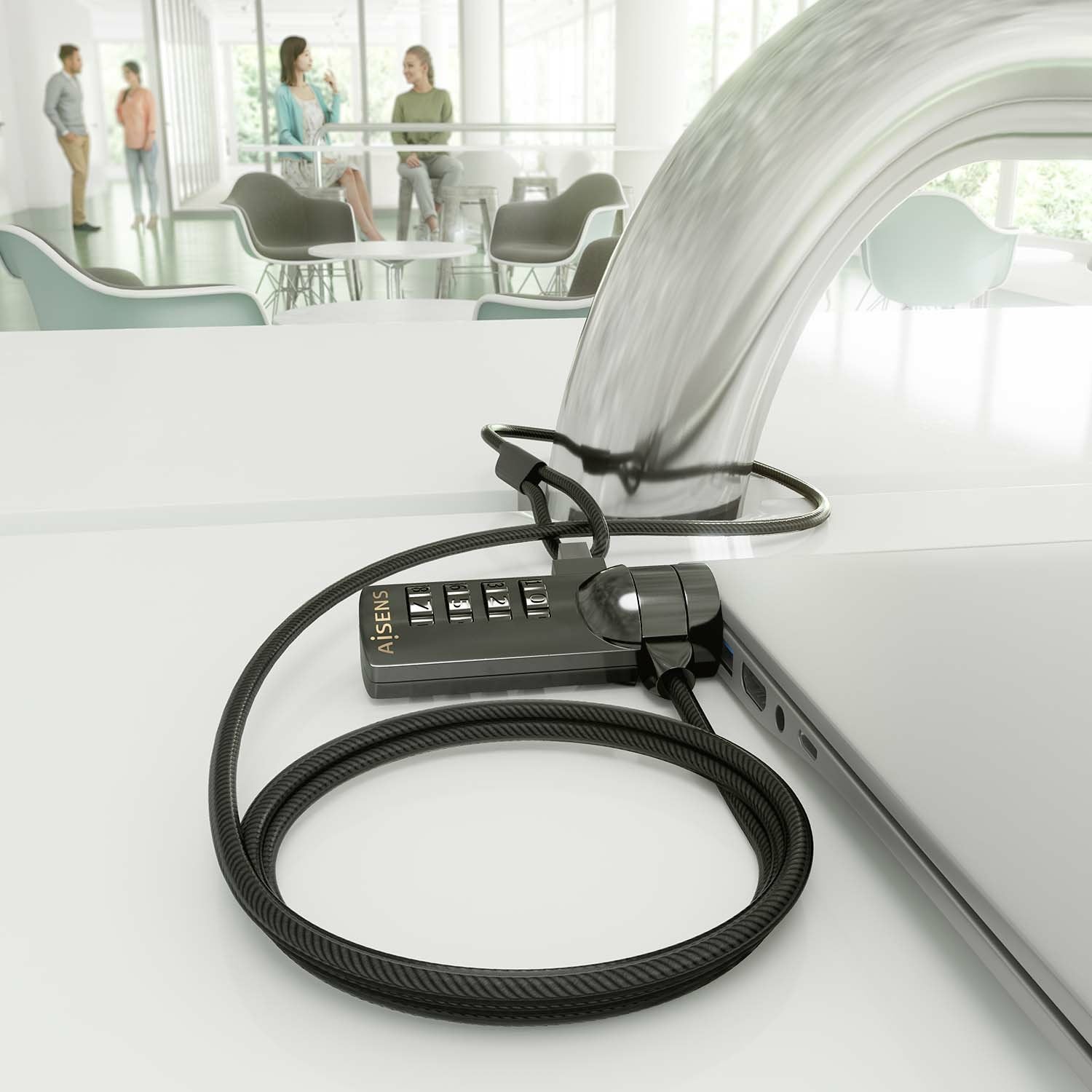 Aisens Cable De Seguridad Para Portátiles Aslk-D40n03-Bk 1.5m