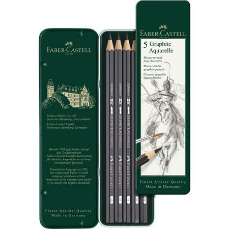 Faber-Castell 117805 . Estuche De Metal Con 5 Lápices Graphite Aquarelle En 2b, 4b, 6b, 8b, 10b, 12b